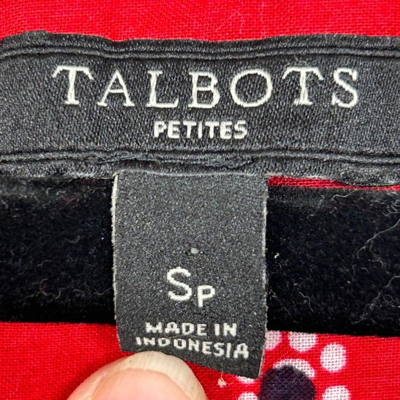 Talbots Top Womens Small Petite Red Bandana Print Tassel Neck 3/4 Sleeve Blouse - Picture 6 of 10